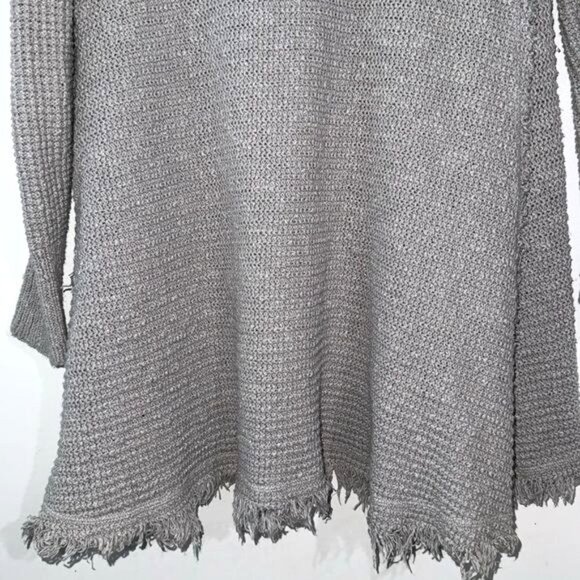 Kaisely Gray Cold-Shoulder Knit Sweater Tunic XS With Frayed Hem - Picture 5 of 11